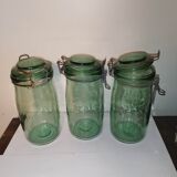 Lot 3 ideal green glass jars
