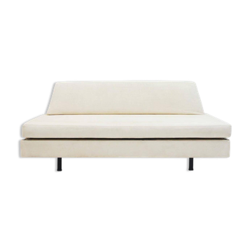Méridienne moderniste italienne avec tapisserie blanche et cadre en fer