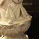 Vintage white ceramic table lamp from Manises with a raised leaf design.
