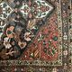 Antique handmade Hamadan Persian rug, ivory medallion on dark background 148x103.