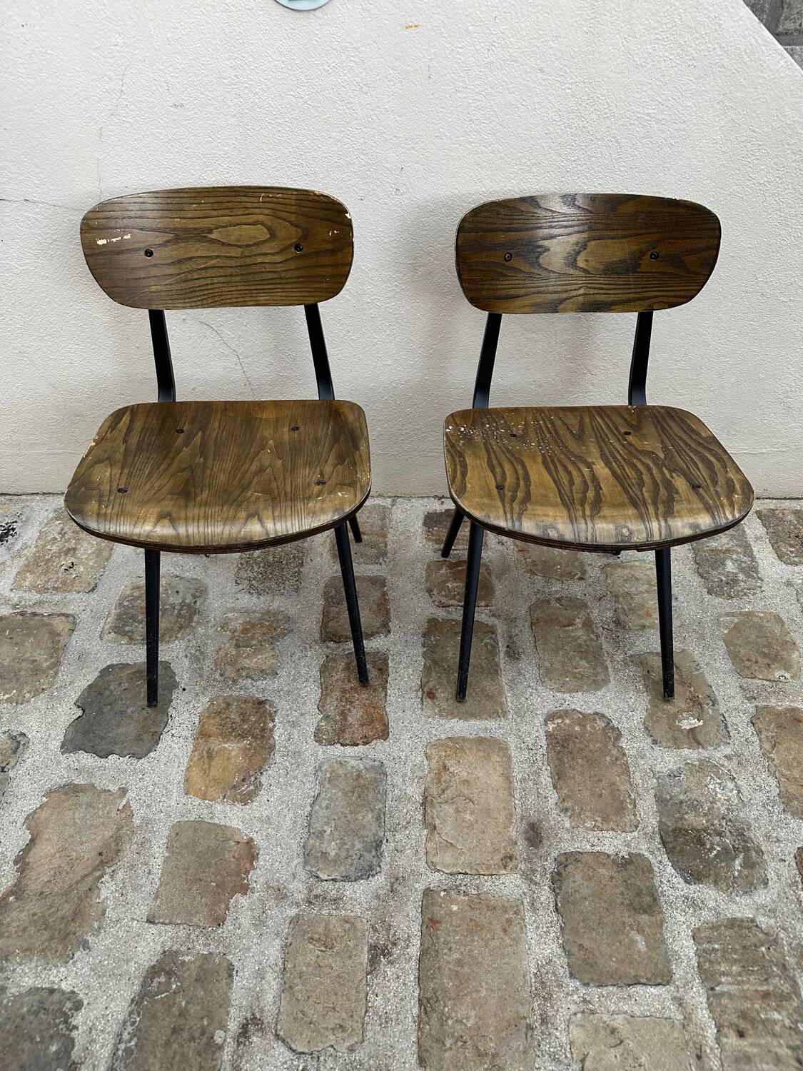 2 chaises style industriel en bois et métal