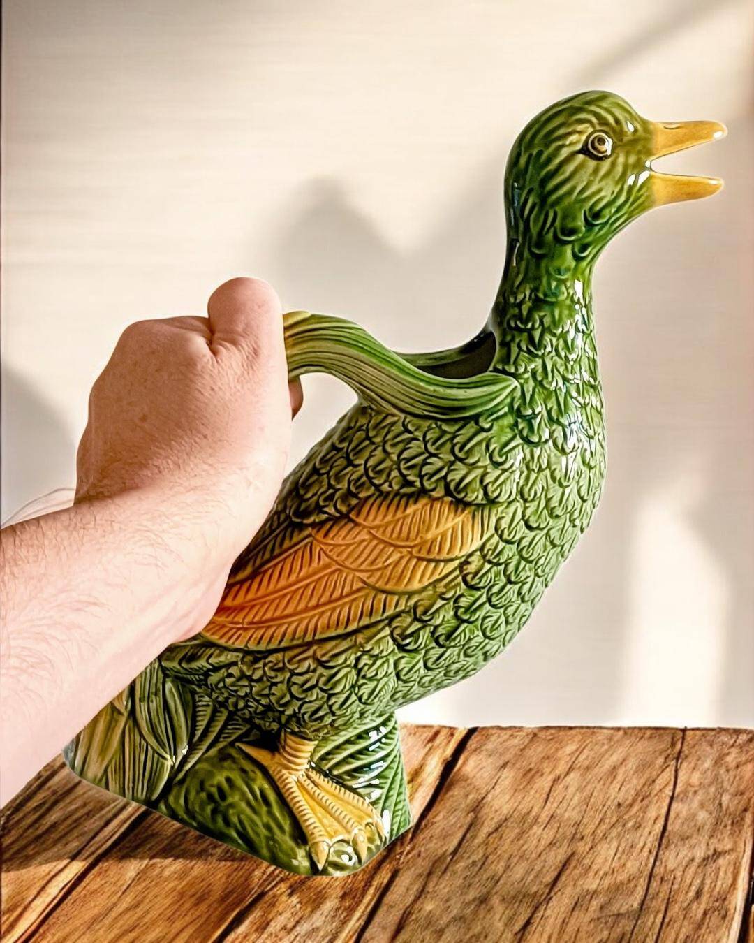 Majolica Duck Pitcher by Keller & Guérin, France, Art Nouveau, 1890