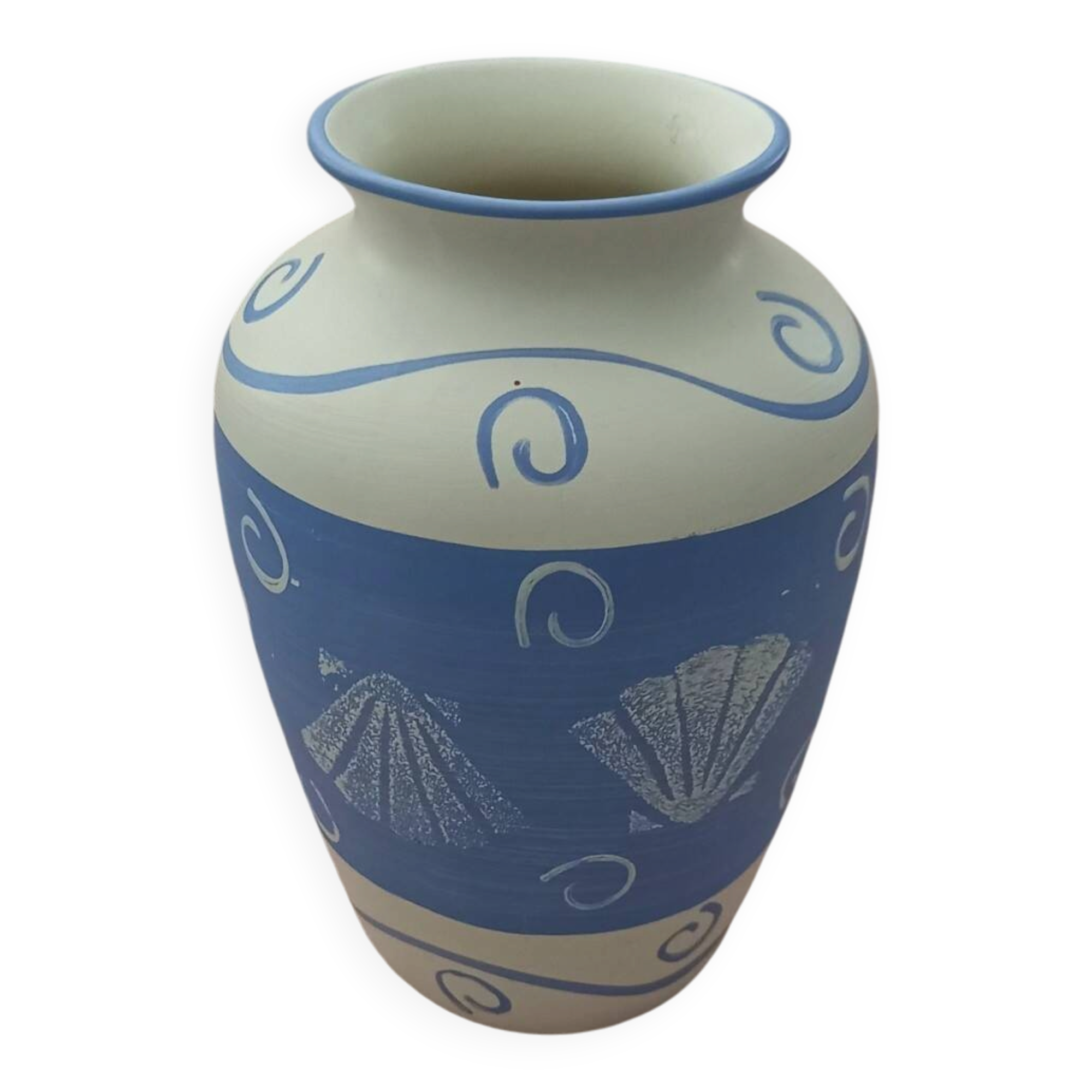blue ceramic vase seaside shell decor