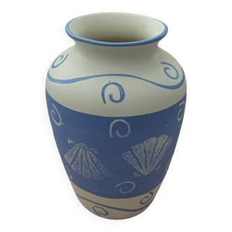 blue ceramic vase seaside shell decor