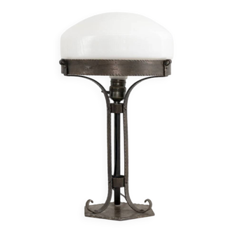 Vintage wrought iron and opaline glass Strindberg lamp