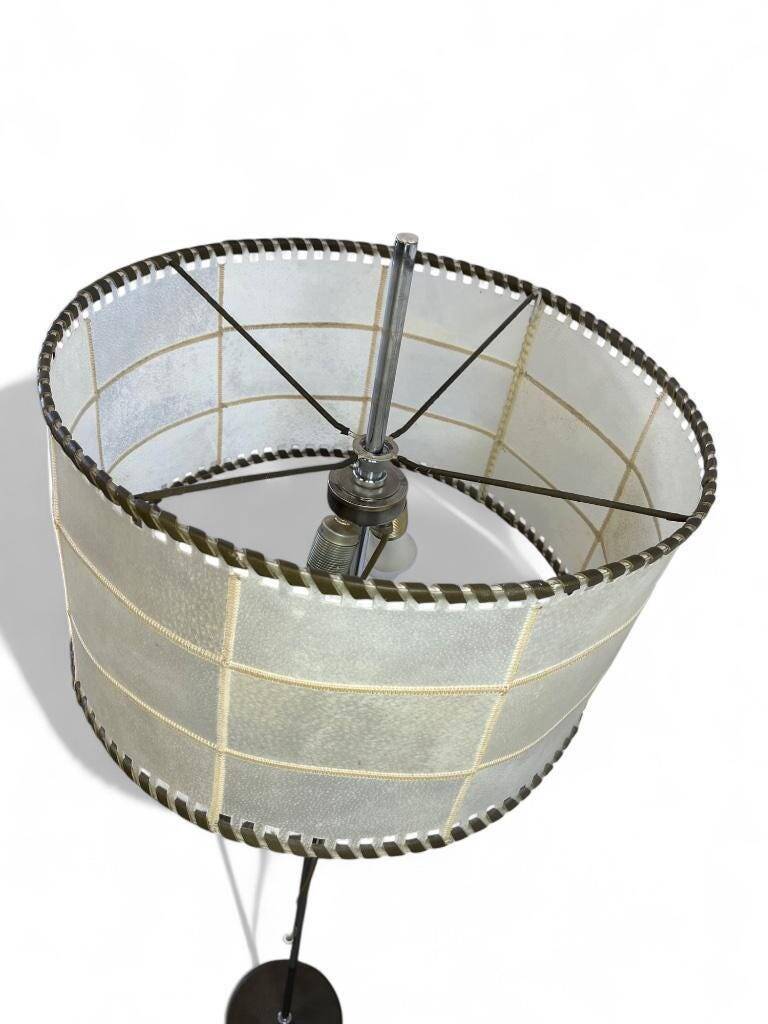 Vintage floor lamp with parchment and leather shade, 1960s