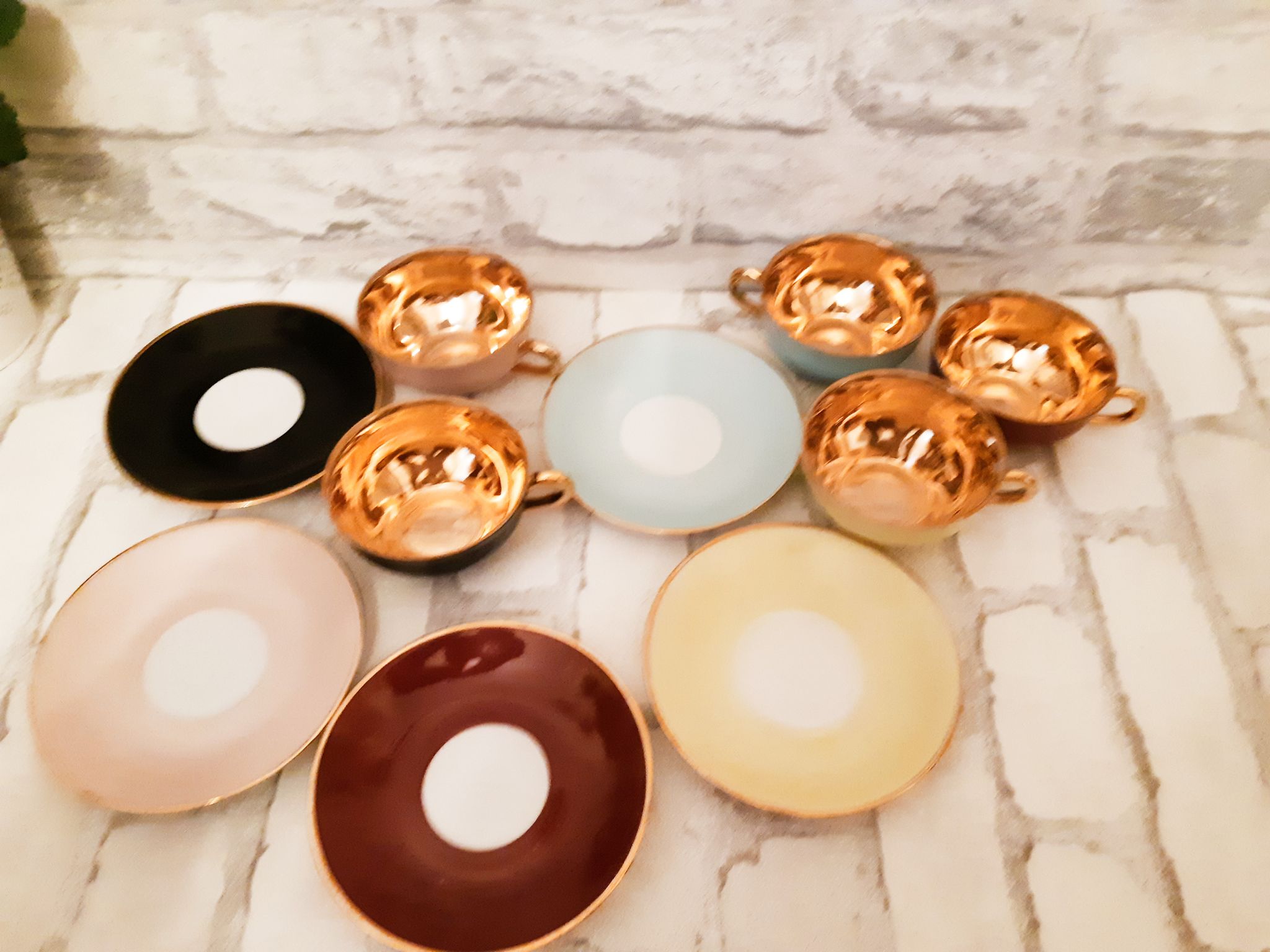 French fine porcelain coffee cups, colors and gold