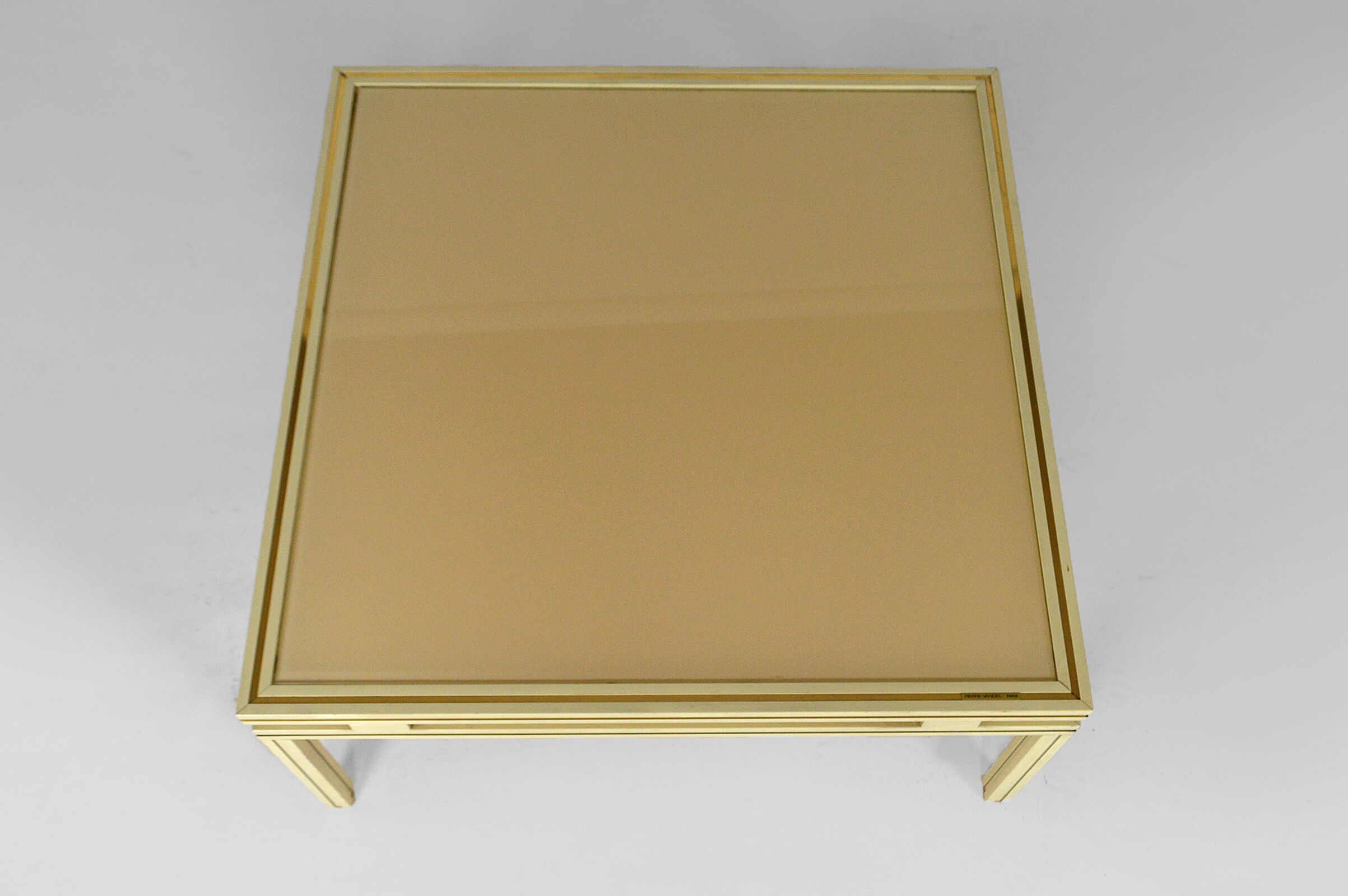 Coffee table, aluminium and brass, 1970s, by Pierre Vandel