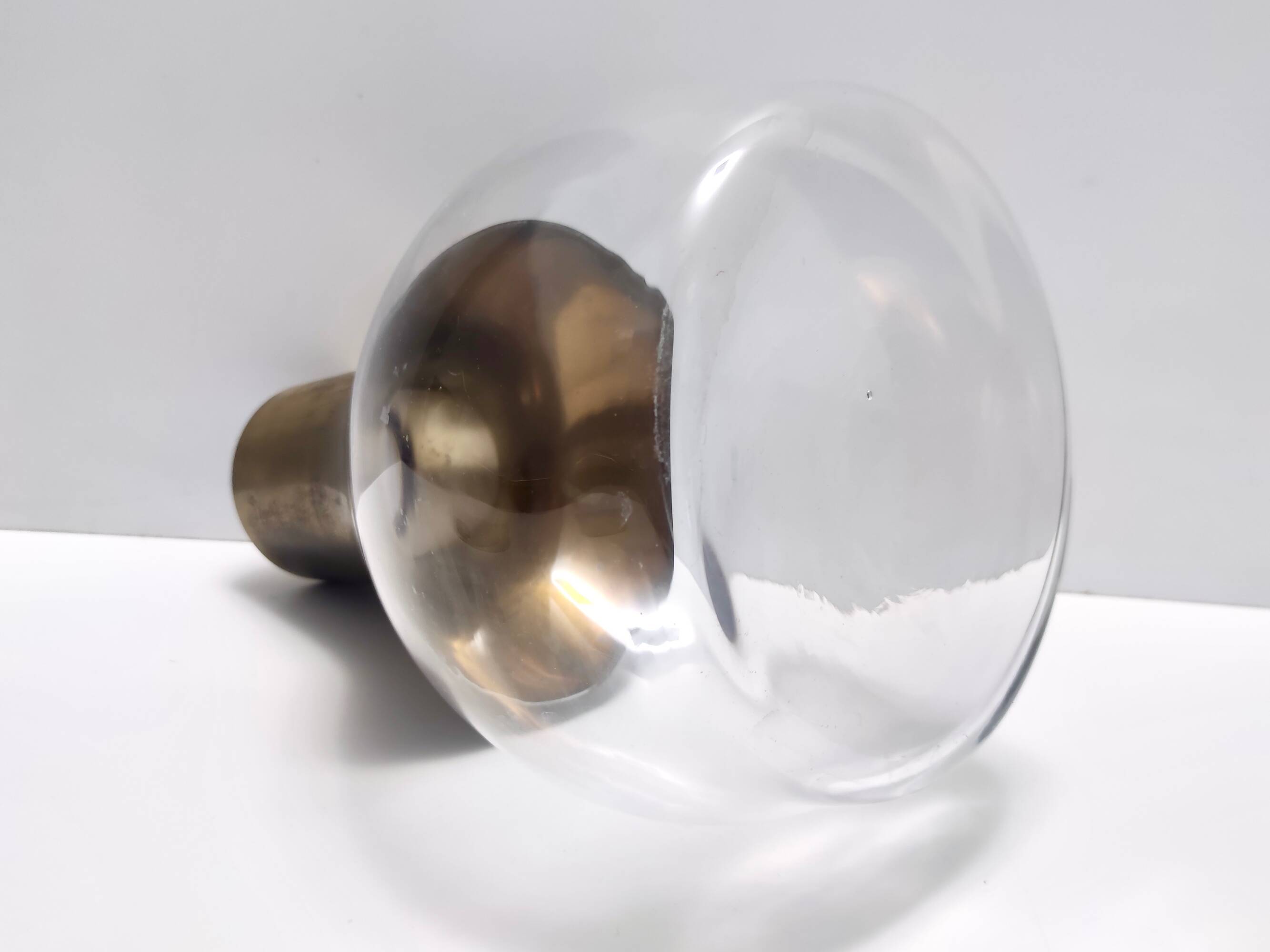 Vintage Glass Vase with Brass Part, Italy