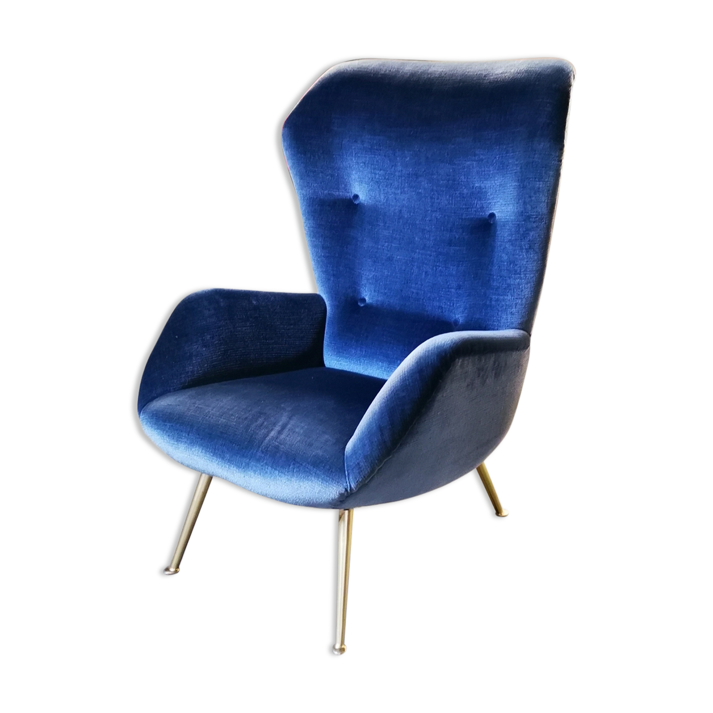 Fauteuil wingchair bergère années 50 60 bleu