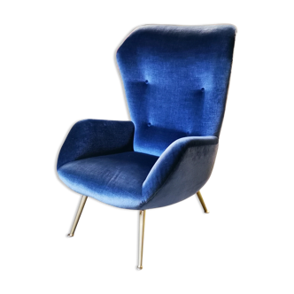 Fauteuil wingchair bergère années 50 60 bleu