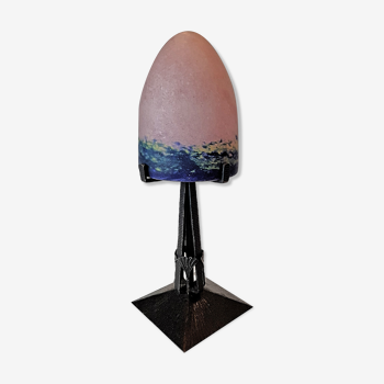 Art Nouveau lamp in marble glass in pink, blue and green hues.