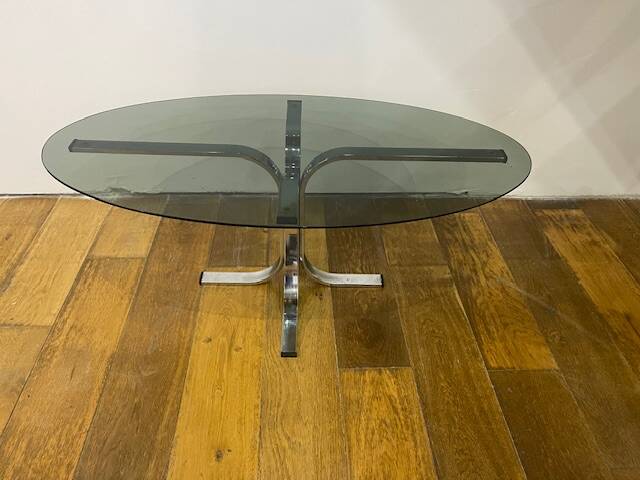 Coffee table in metal and smoked glass from the 70s