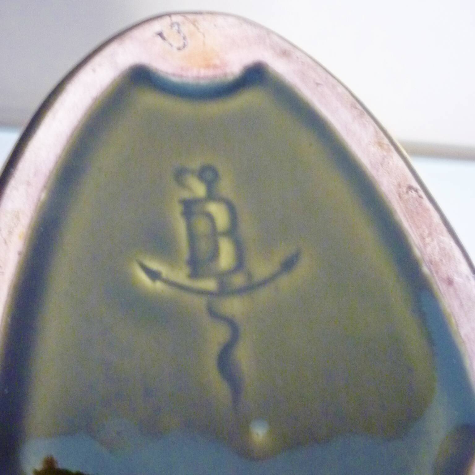 Planter, art nouveau, iris, enameled ceramic, signed Gustave De Bruyn, Fives-Lille
