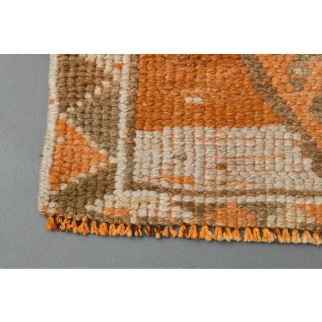 Vintage Turkish hand-knotted wool cotton orange runner rug 83x388