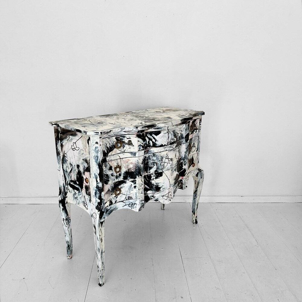 Baroque Abstract Painted Commode in Black and White by Felix Bachmann, 2024