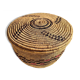 Antique basket with ethnic lid with black/brown and red décor