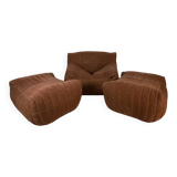 Armchair and two poufs – Annie Hiéronimus for Cinna – Corduroy velvet