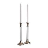 Two Vintage Candlesticks: Transparent Plexiglas & Chrome-Plated Metal, Italy 1970s Mid-Century Design