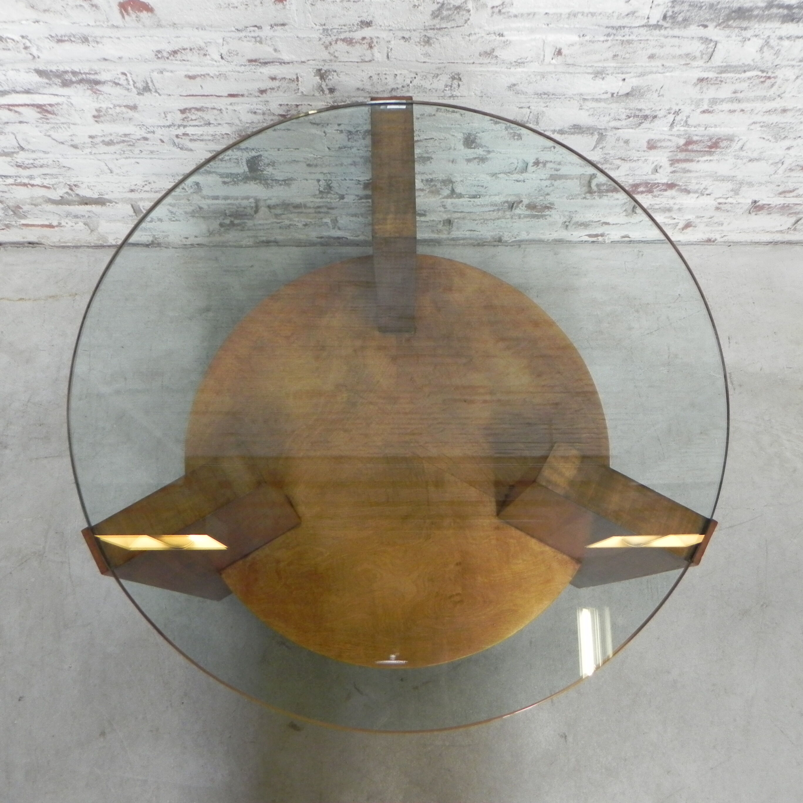 Art Deco coffee table with thick glass top