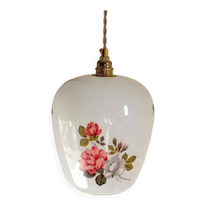 Suspension en verre opalin - motif floral