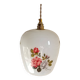 Vintage opaline glass pendant light, pink and white floral pattern, 1960s
