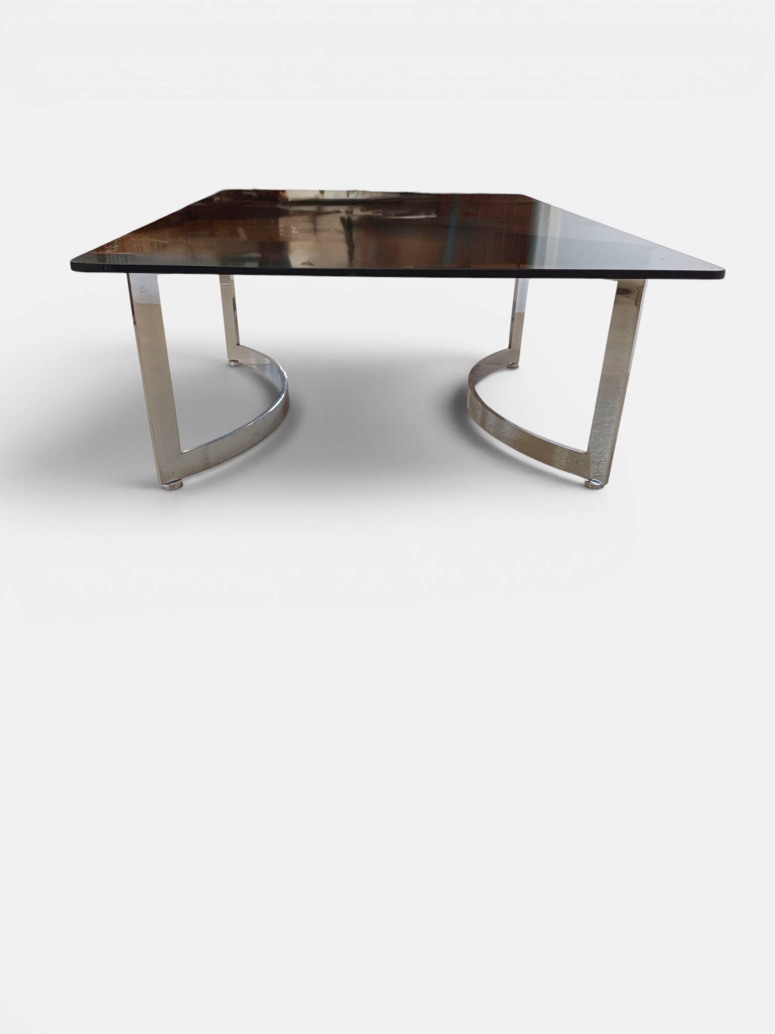 Table basse vintage en verre fumé et chrome, années 1970