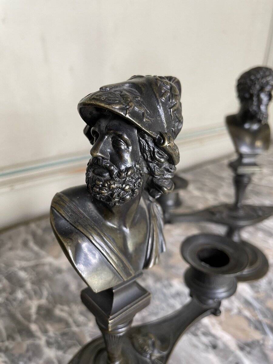Pair of bronze candlesticks with a black patina in the antique style