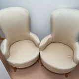 Paire de fauteuils crapaud ivoire rayé