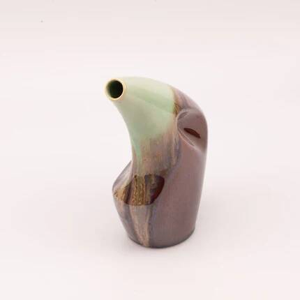 Vase asymétrique en grès à ouverture inclinée - turquoise et marron