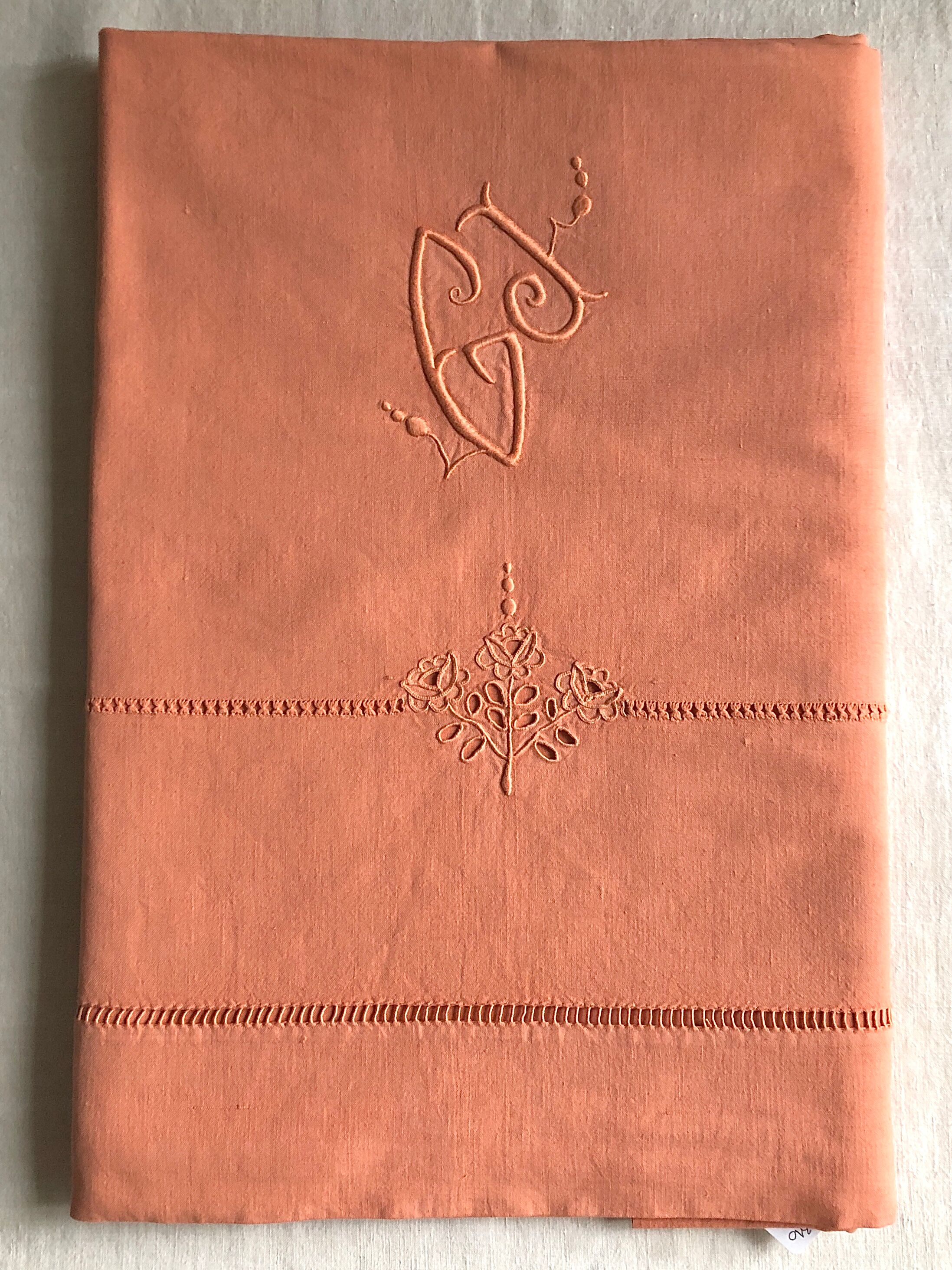 Old linen and cotton sheet terracotta