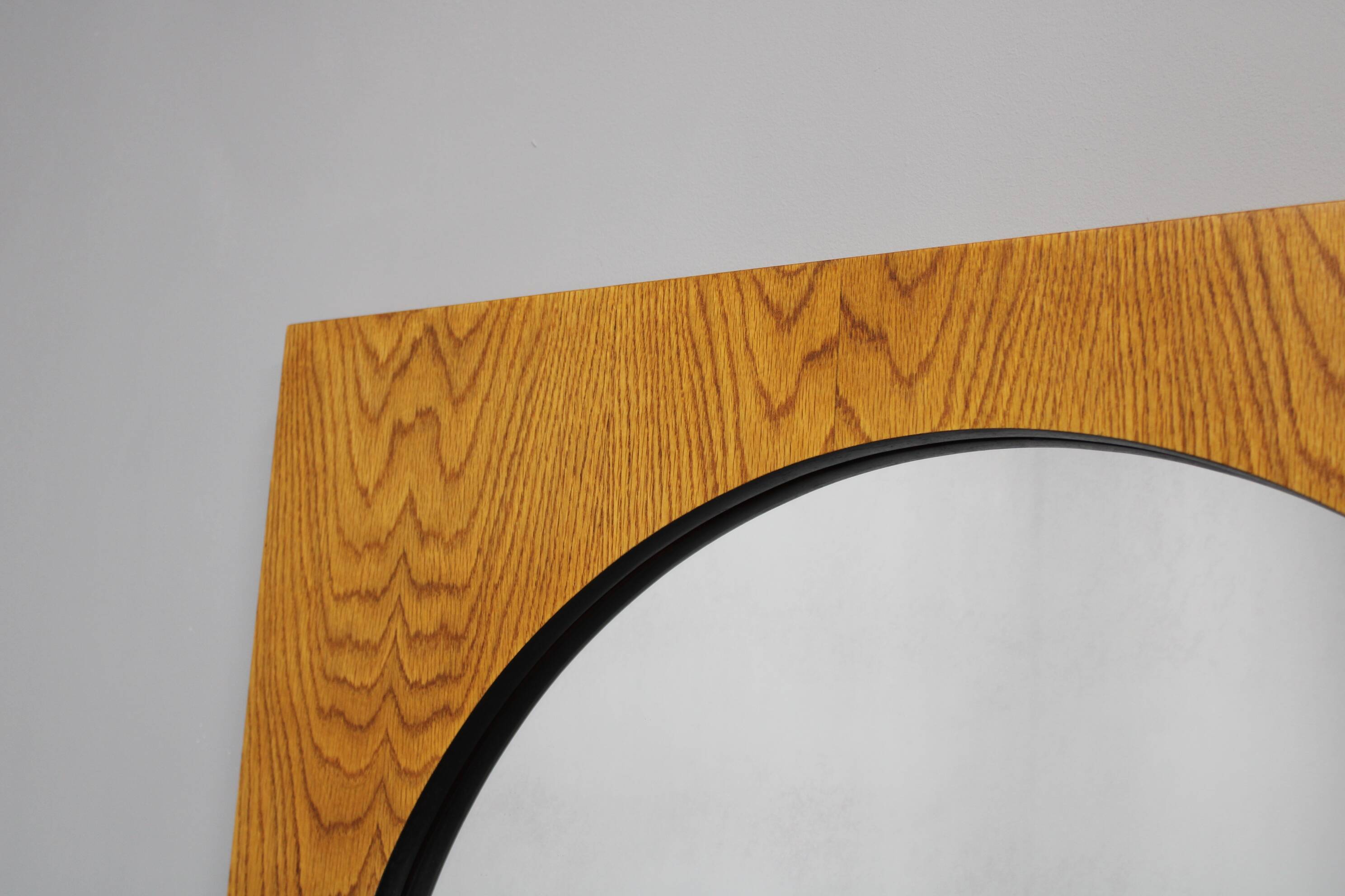 1970s Pair of Oak Large Square Mirrors, Czechoslovakia