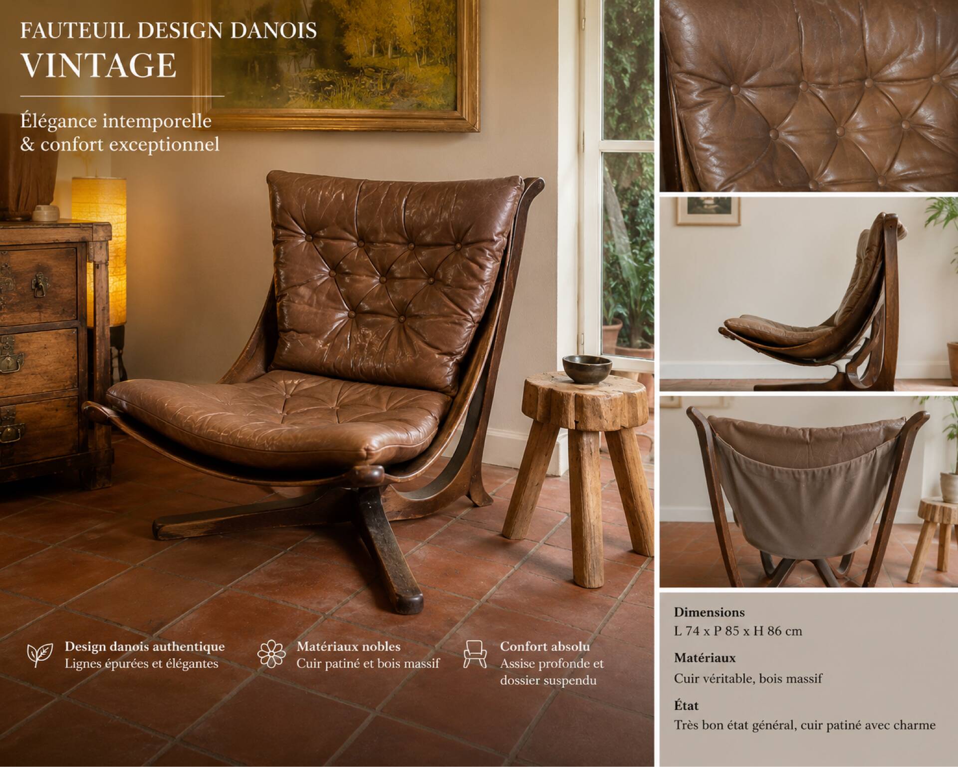 Danish leather and wood armchair Thams Kvalitet