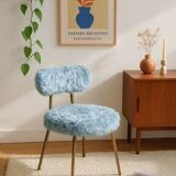 Chaise vintage en fausse fourrure bleue, années 70