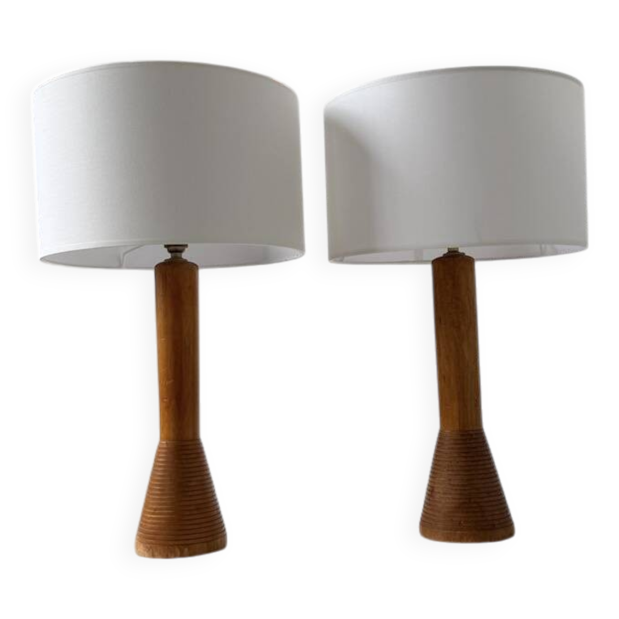 Paire de lampes de table bois chêne années 50