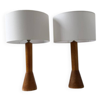 Pair of 1950s oak wood table lamps