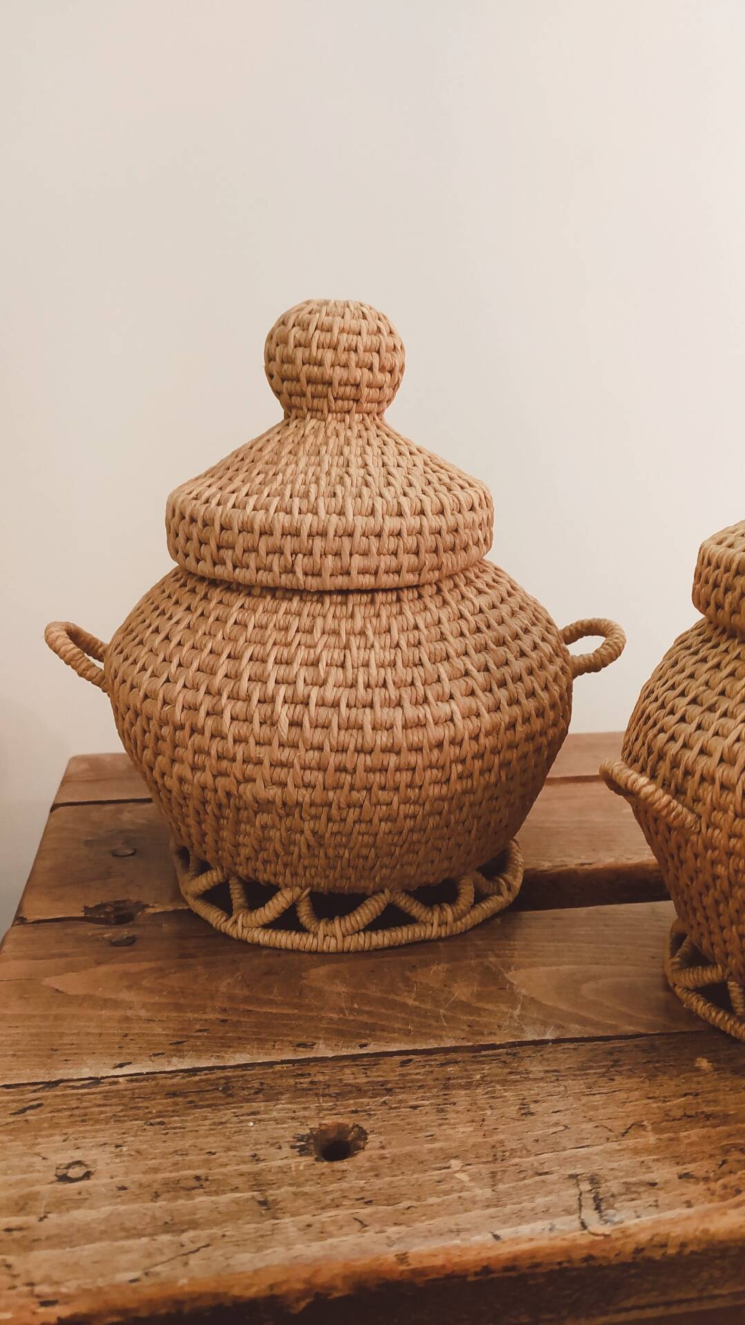 Set of vintage baskets in handmade wicker • Decorative pieces