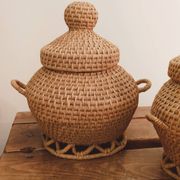 Duo de paniers vintage en vannerie artisanale • Pièces décoratives