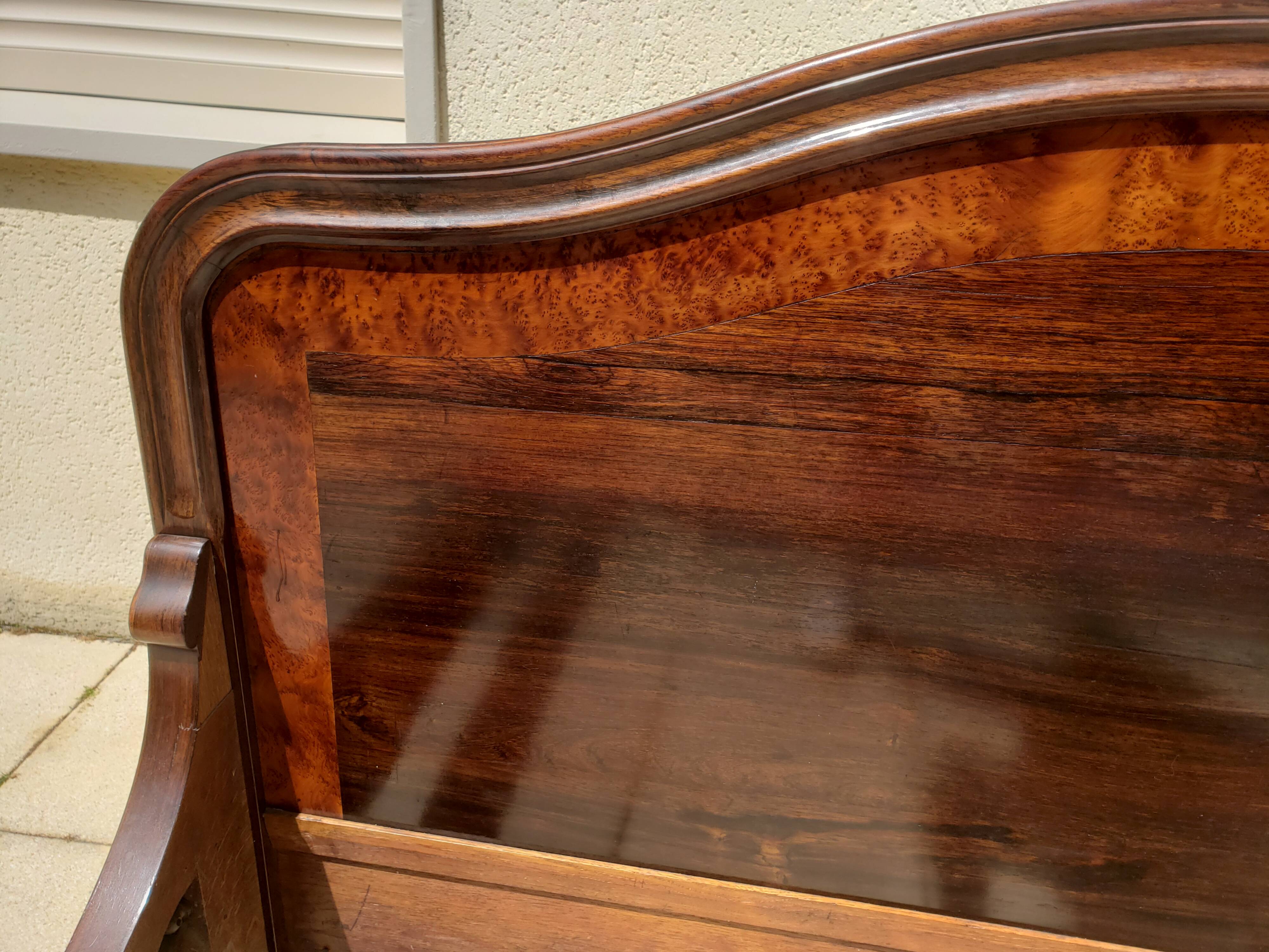 Solid walnut bed with very old walnut burl.