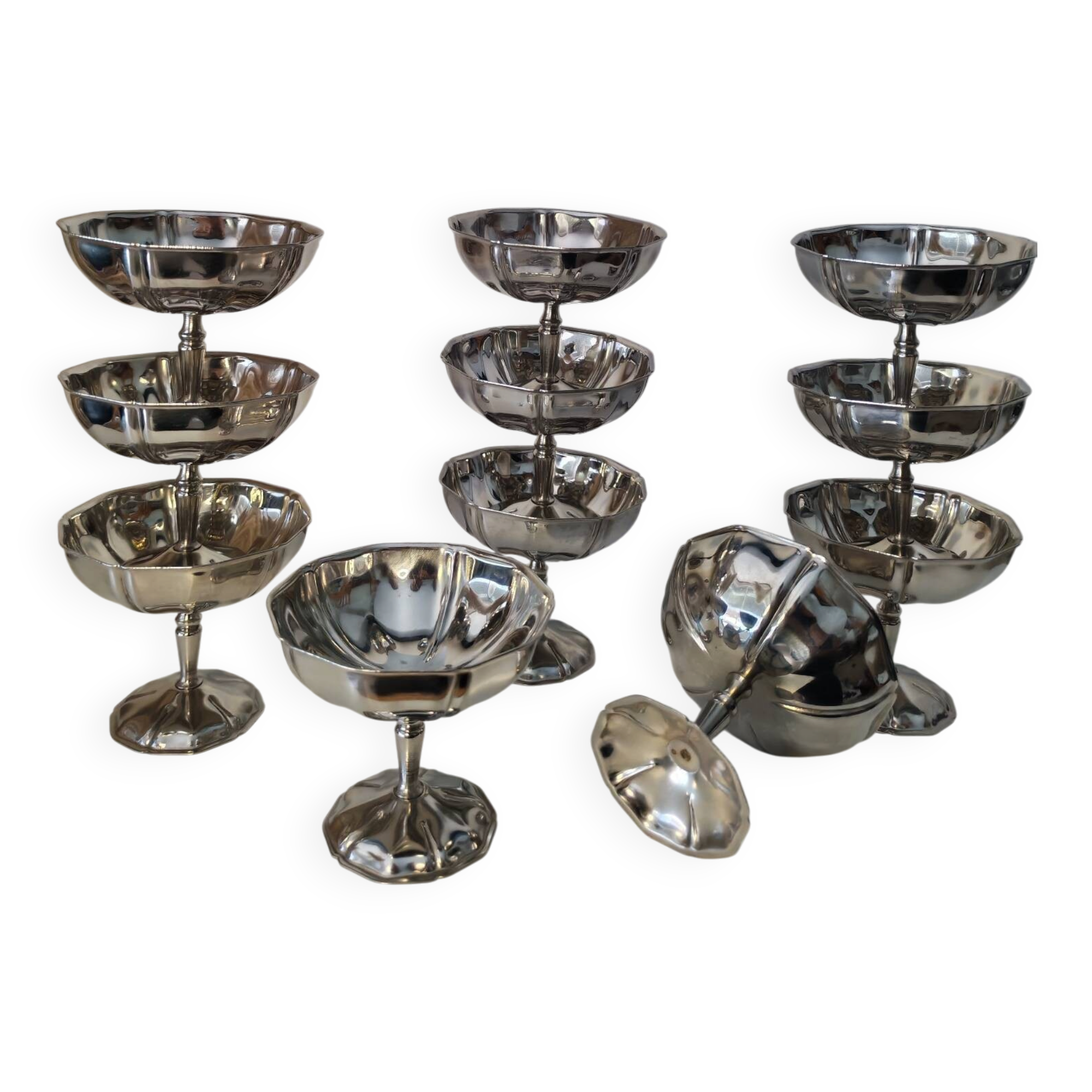 11 vintage stainless steel ice cream cups