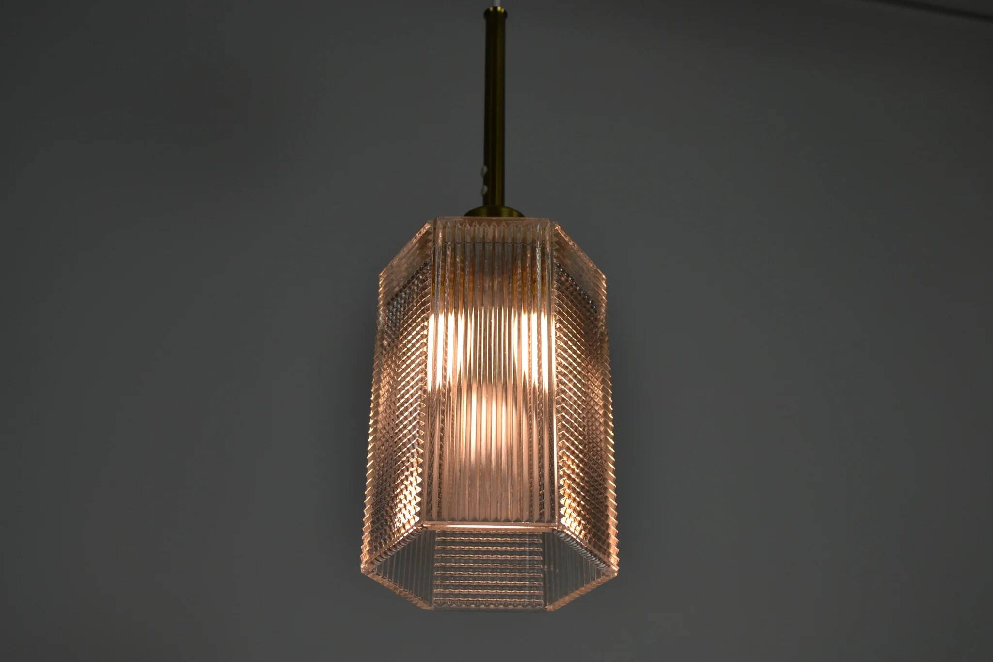 Pendant Lamp, Pressed Glass and Brass, 1960s, Sweden