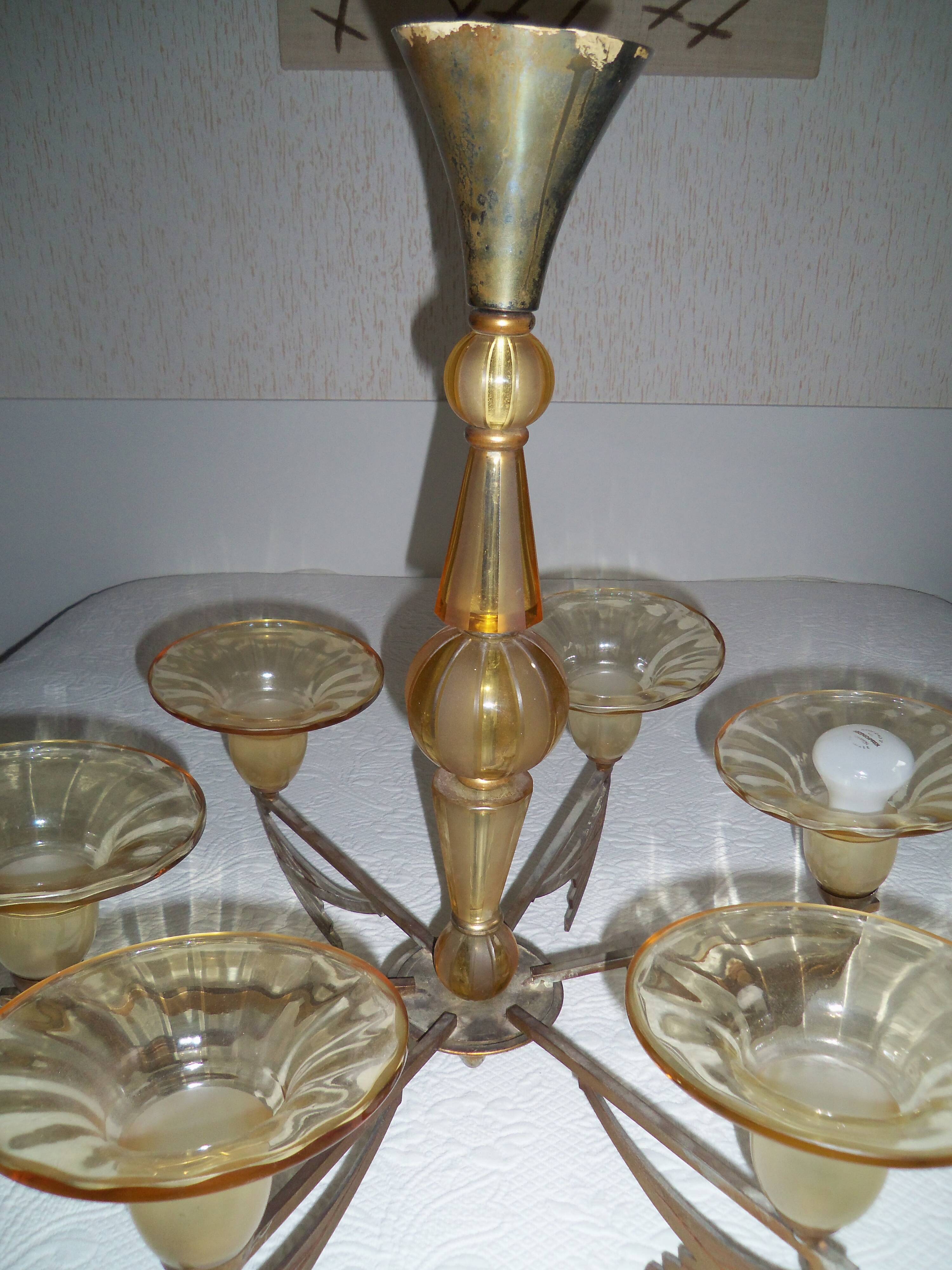 Véritable lustre art déco 6 branches
