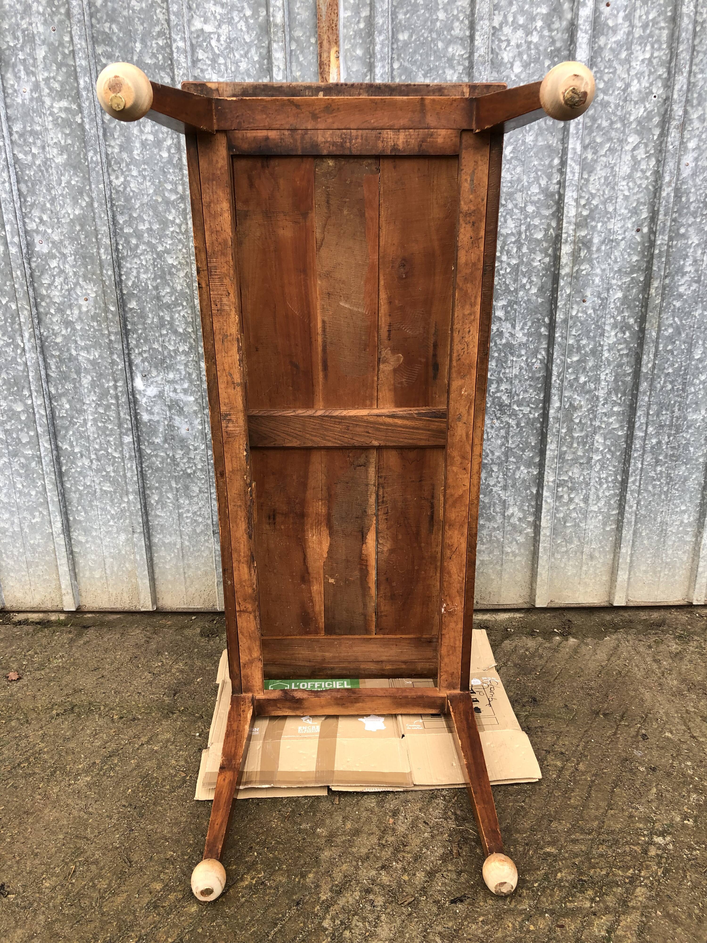 Antique solid cherry farmhouse table with 2 end drawers and 1 pull-out.