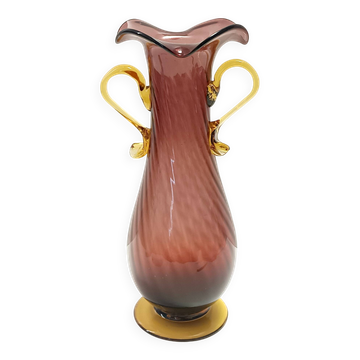 Vase amphore en verre de Murano marron et jaune par Fratelli Toso, Italie