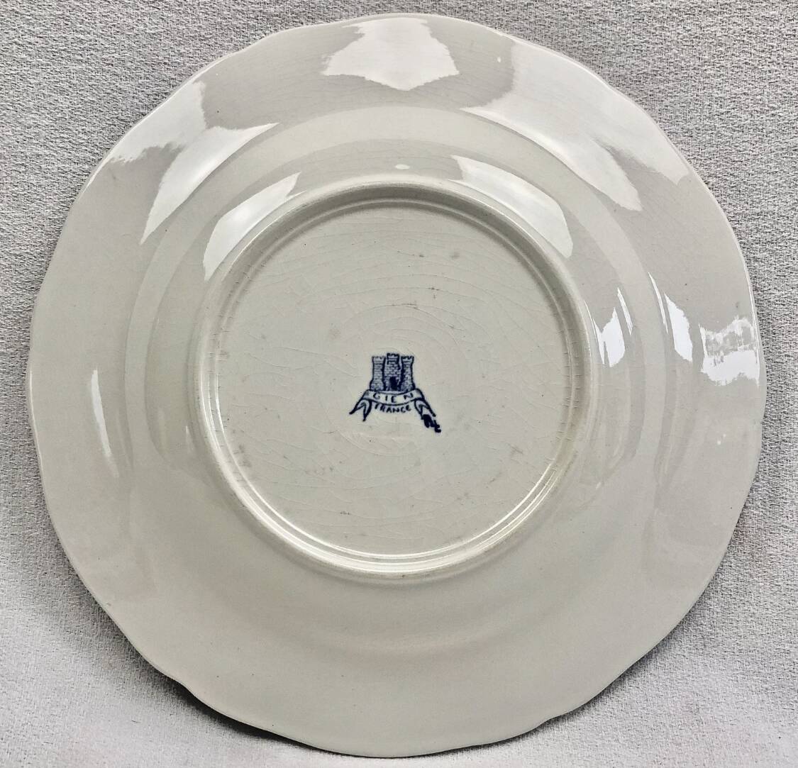 3 deep plates Gien peonies and rooster 1938/1960