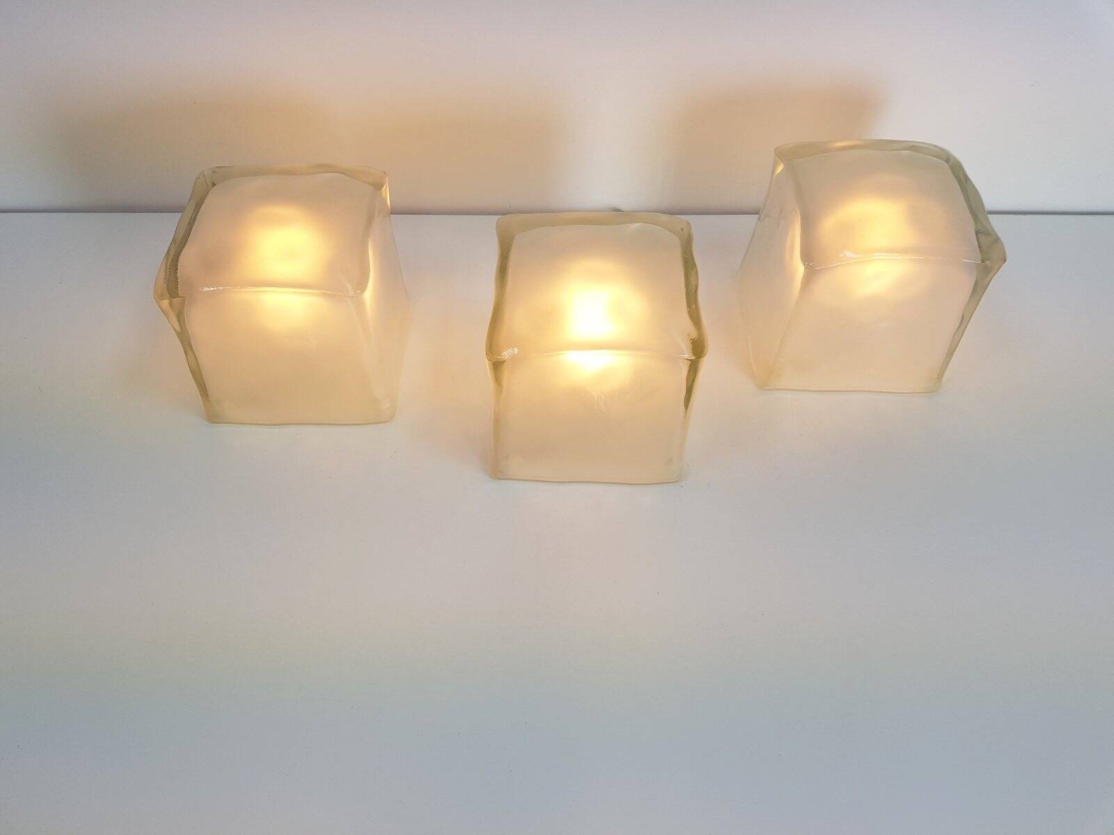 Iviken Ice Cube Table Lamp in Glass from Ikea, 1990s, Set of 3