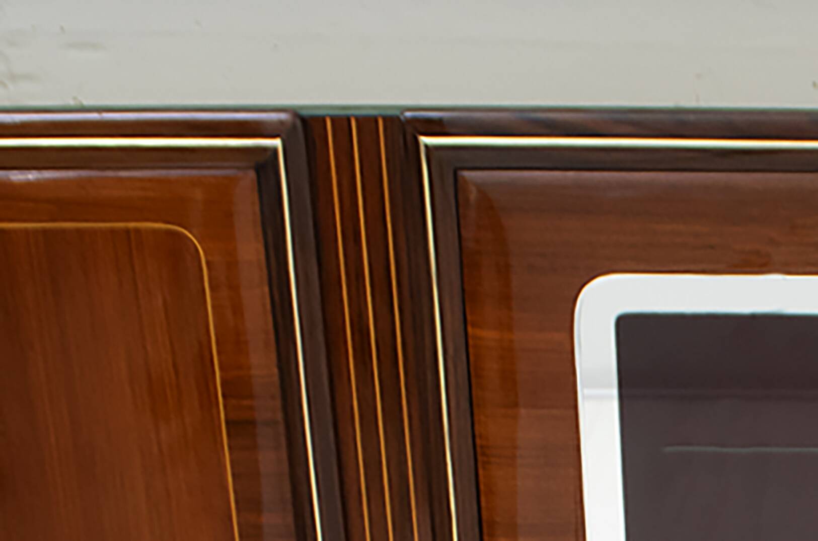 Attributed Gio Ponti Mid-Century Italian Mahogany and Brass Bar Cabinet, 50