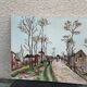 Canvas on village scene frame signed vintage Denise