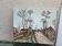 Canvas on village scene frame signed vintage Denise