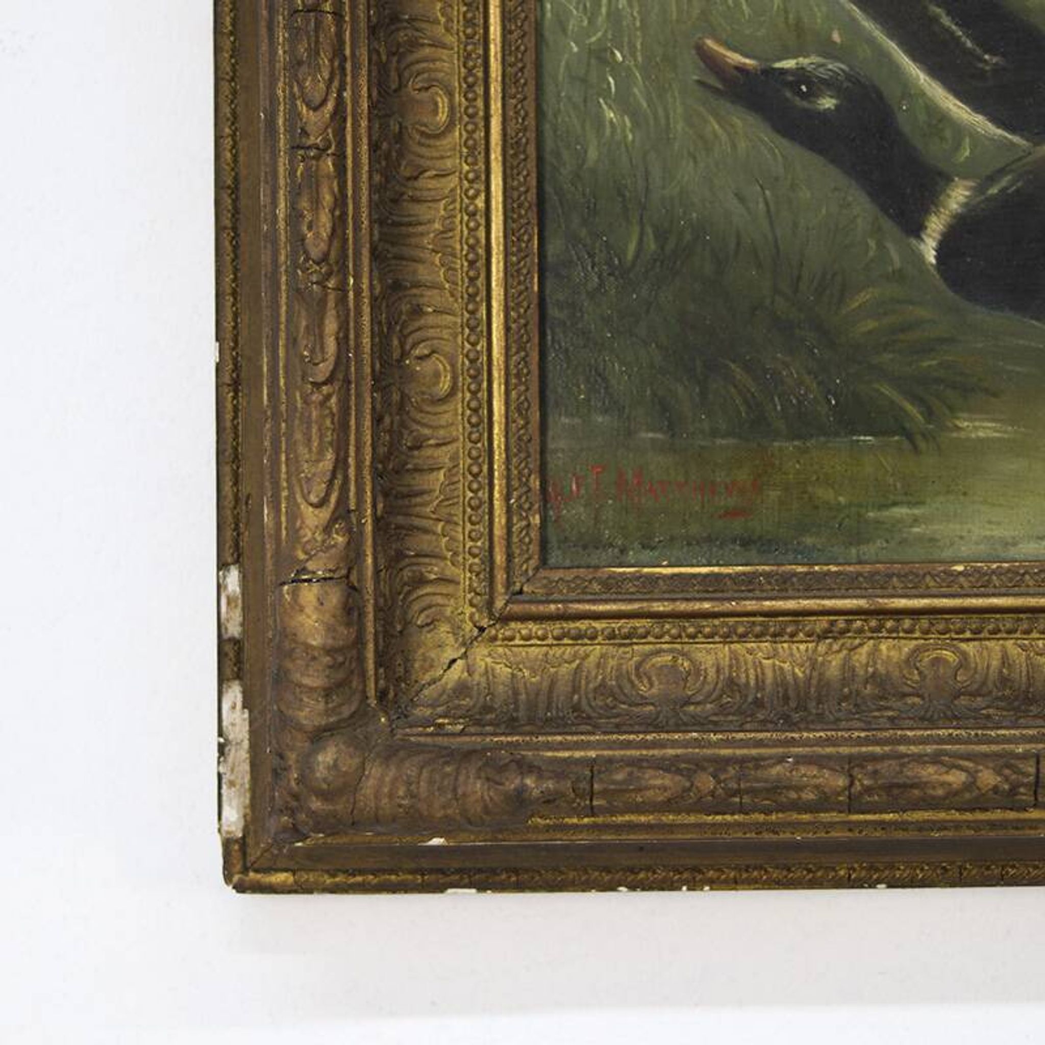 Peinture anglaise antique décorative de renard et canards